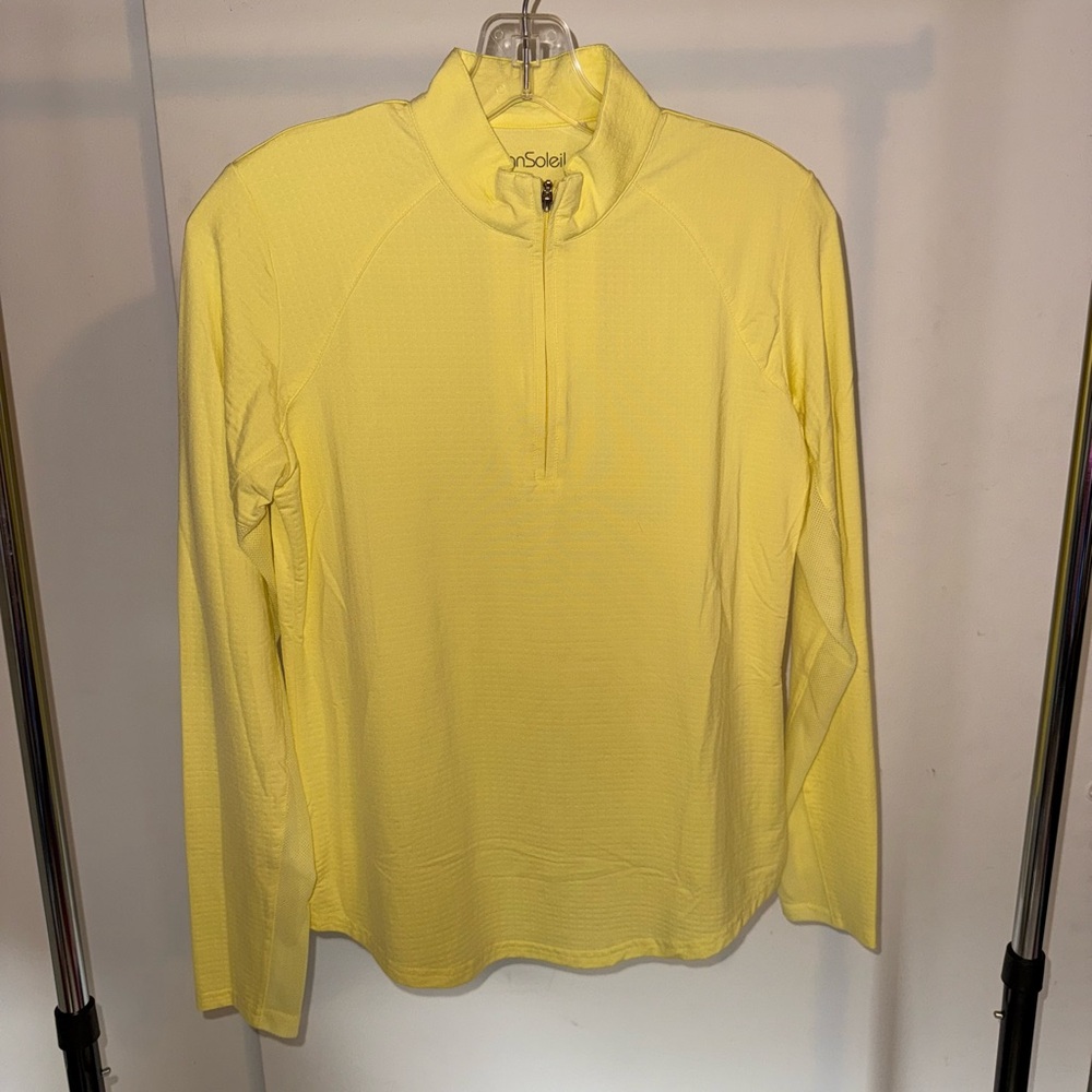 Sansoleil Women’s Soltek Long Sleeve Mock Polo Small Lemon/Yellow with SPF
